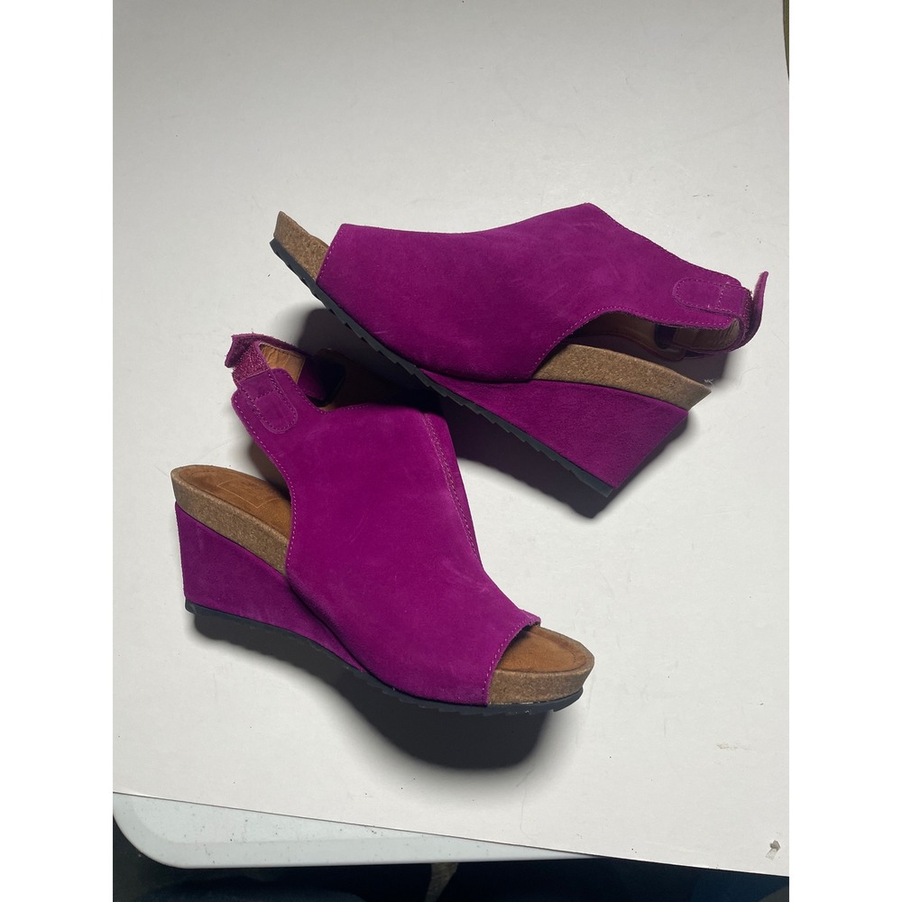 Mark‎ Jenkins Wedge Sandals Women 6 Purple Suede Peep Toe Slingback Summer Boho